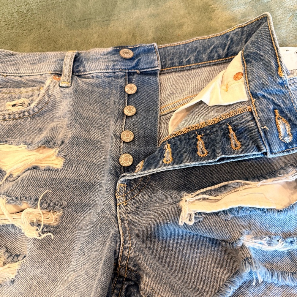 Free People Light Blue Distressed Denim Shorts 24 - Picture 10 of 14